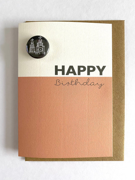 HAPPY BIRTHDAY CARD  with Liver Building Badge
